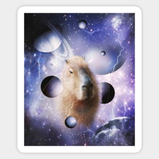 Capybara Face In Cosmic Galaxy Lightning Moon Space Sticker